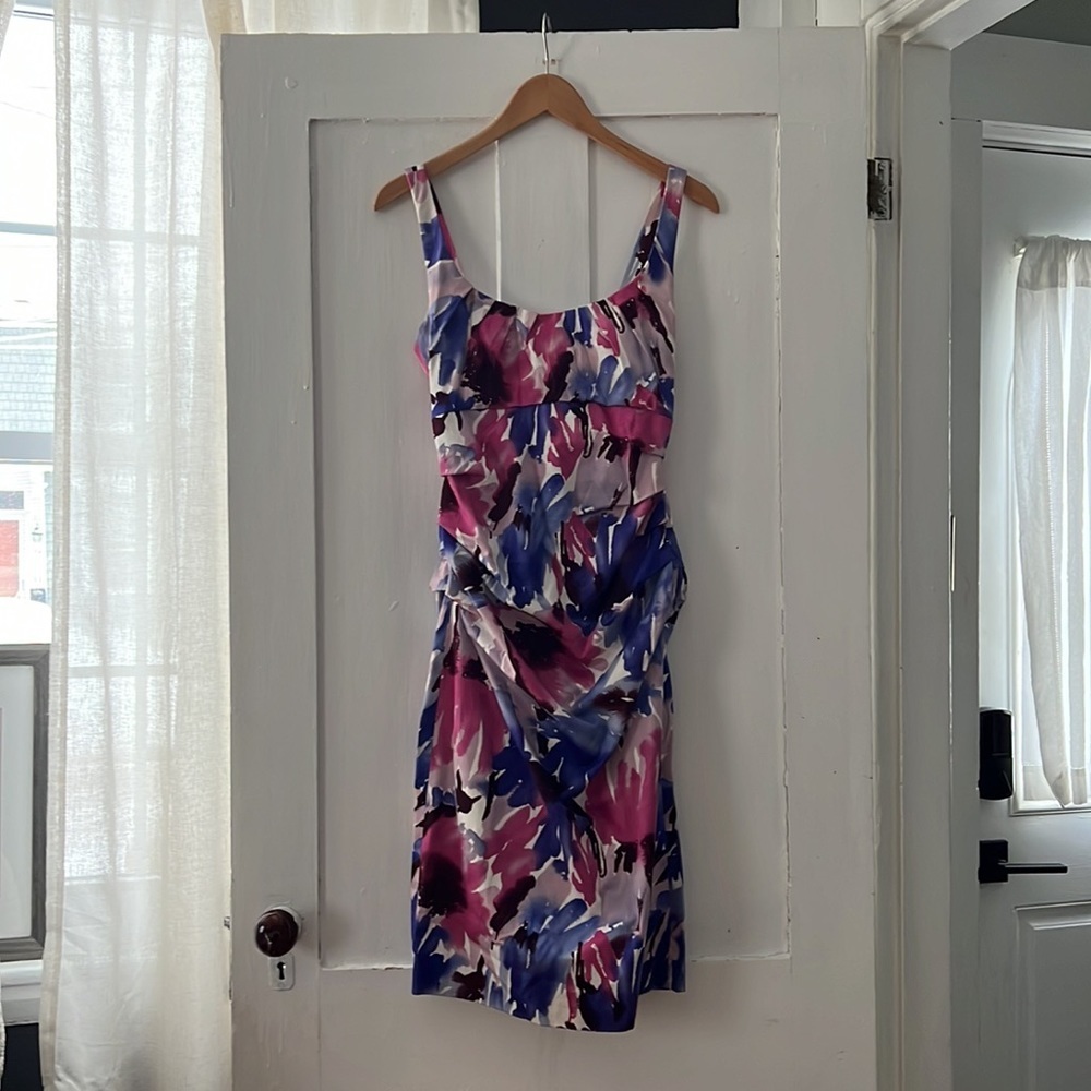 Suzi Chin for Maggy Boutique Midi Length Watercolor Floral Wiggle Dress Size 4